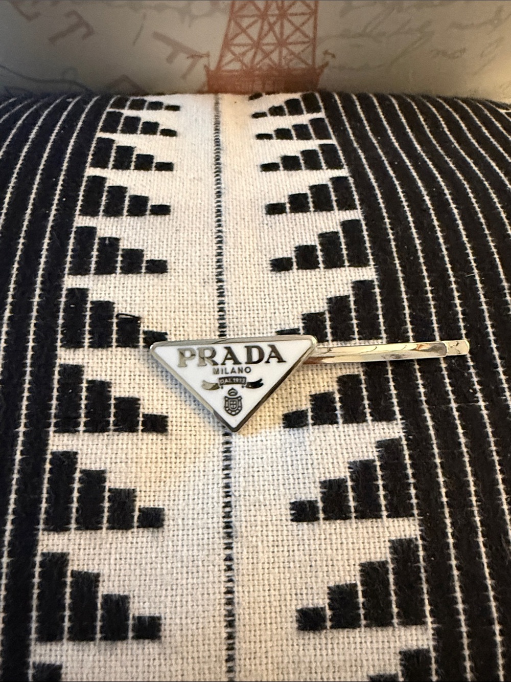 Prada White & Silver Triangle Logo Hair Pin - Picture 2 of 4